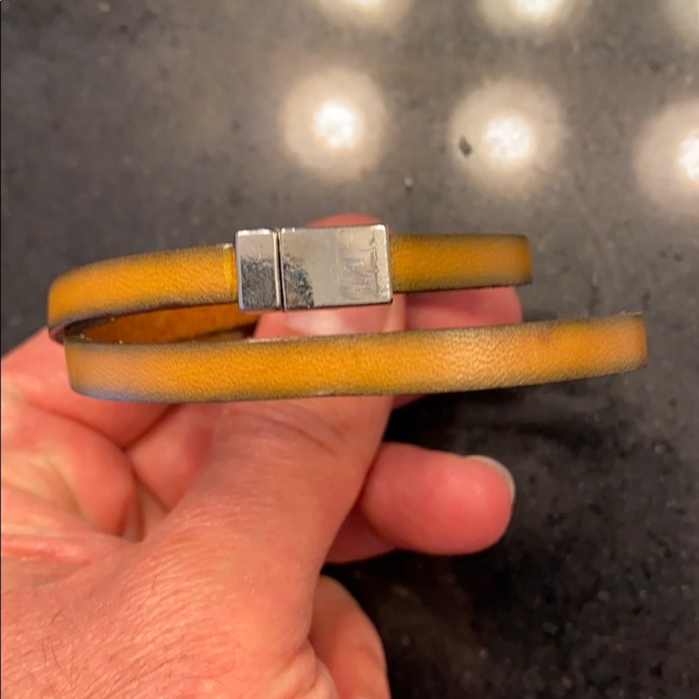 Yellow brown wrap around leather bracelet